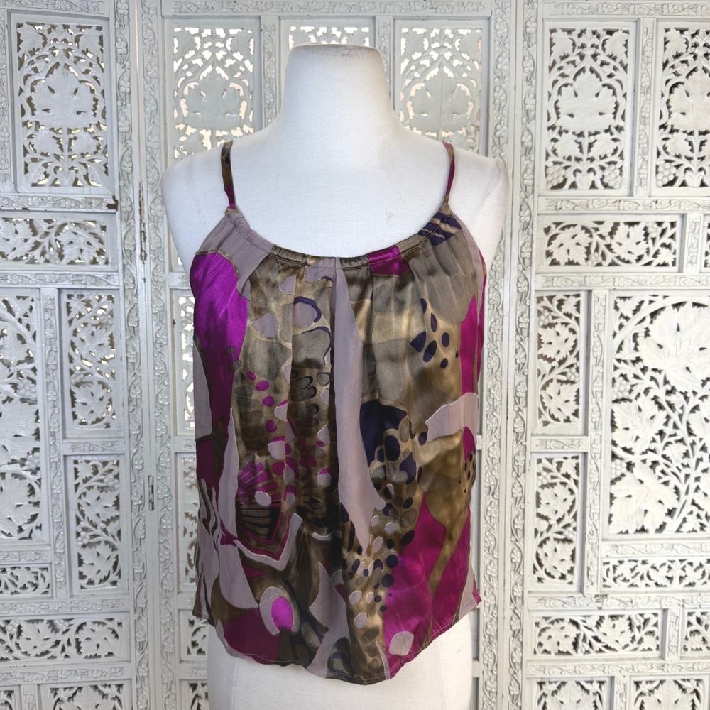 Identify Pink‎ & Brown Silk Blend Tank Top Womens Small Animal Print Coquette